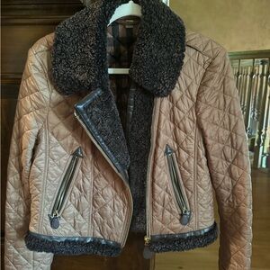 Burberry cropped quilted jacket with fur and leather trim size M